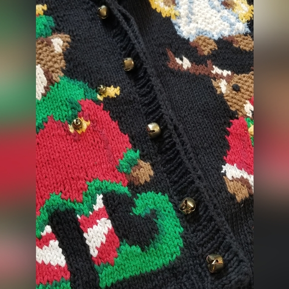 1994 Eagle's Eye Hand Knit Christmas Cardigan Office Sweater XL Teddy Bear Angel - Picture 5 of 13